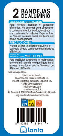 Bandeja de aluminio Lanta 2,2l pack 2