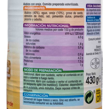 Alubia sin gluten Alipende 430g con oreja