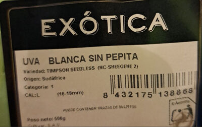 Uva blanca sin semilla bandeja 500g