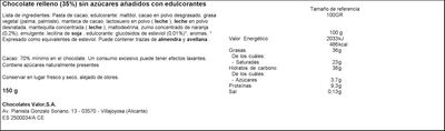 Chocolate negro 70% de cacao naranja s/gluten Valor 150g