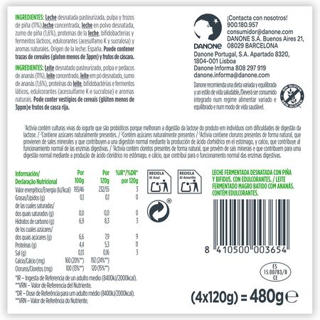 Bífidus probiótico Activia 0% pack 4 piña