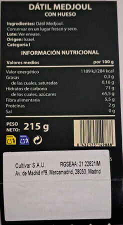 D&aacute;tiles Medjoul con hueso 215g