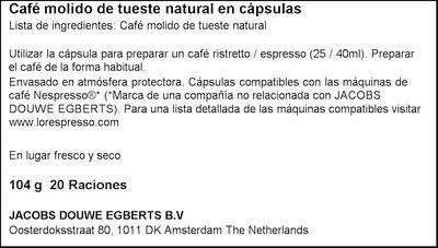 Café expresso intensidad 12 Onyx L´or 20 cápsulas