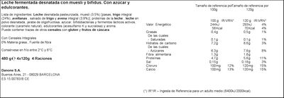 B&iacute;fidus Activia fibra desnatado 0% materia grasa pack 4 muesli