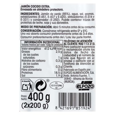 Jam&oacute;n cocido en lonchas Alipende pack 2x200gr