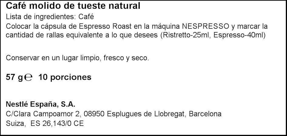 Café espresso roast intensidad 11 Starbucks 10 cáps