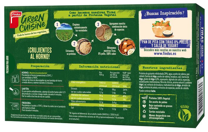 Tiras Findus Green Cuisine proteína guisante trigo 210g