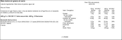 Maiz dulce en grano sin azucar a&ntilde;adido Bonduelle pack 3