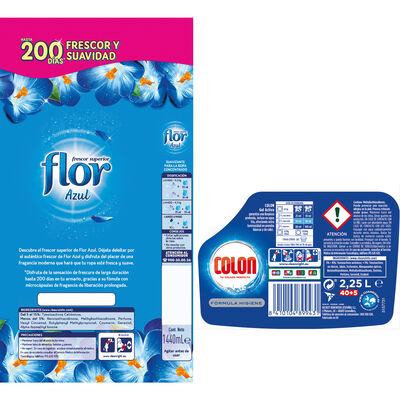 Detergente Colon g. activo 45l + Flor 59l azul
