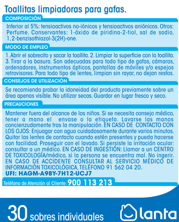 Toallitas limpiagafas Lanta 30 uds