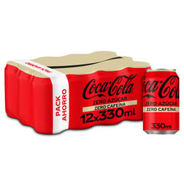 Refresco cola Coca-Cola 33cl pack lata 12 zero azúcar zero cafeína