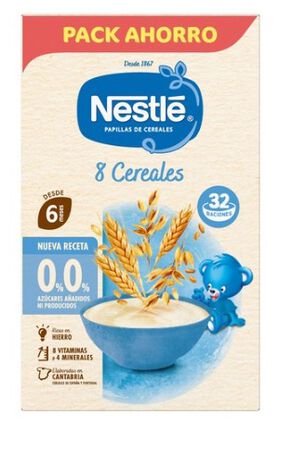 Alimento infantil papilla sin az&uacute;car a&ntilde;adido 8 cereales Nestl&eacute; 480g