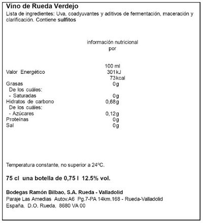 Vino blanco Rueda Ramón Bilbao 75cl Verdejo