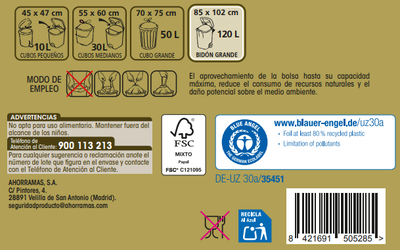 Bolsas de basura Lanta 10 uds 120 litros Sacos de comunidad