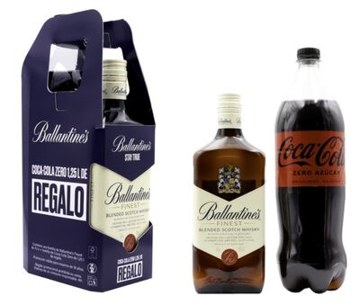Whisky con bebida Coca Cola Zero Ballantines 70 cl y 1 25 l