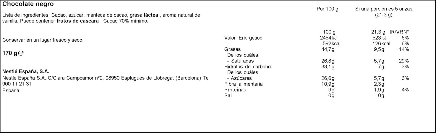 Chocolate negro Nestlé 170g postres 70% de cacao