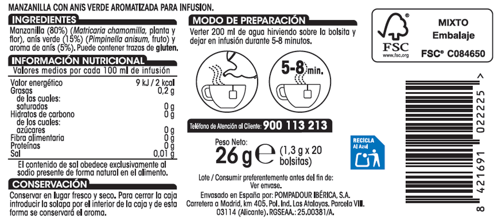 Manzanilla Alipende 20u con anís