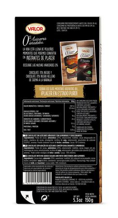 Chocolate negro 70% de cacao almendras s/gluten Valor 150g