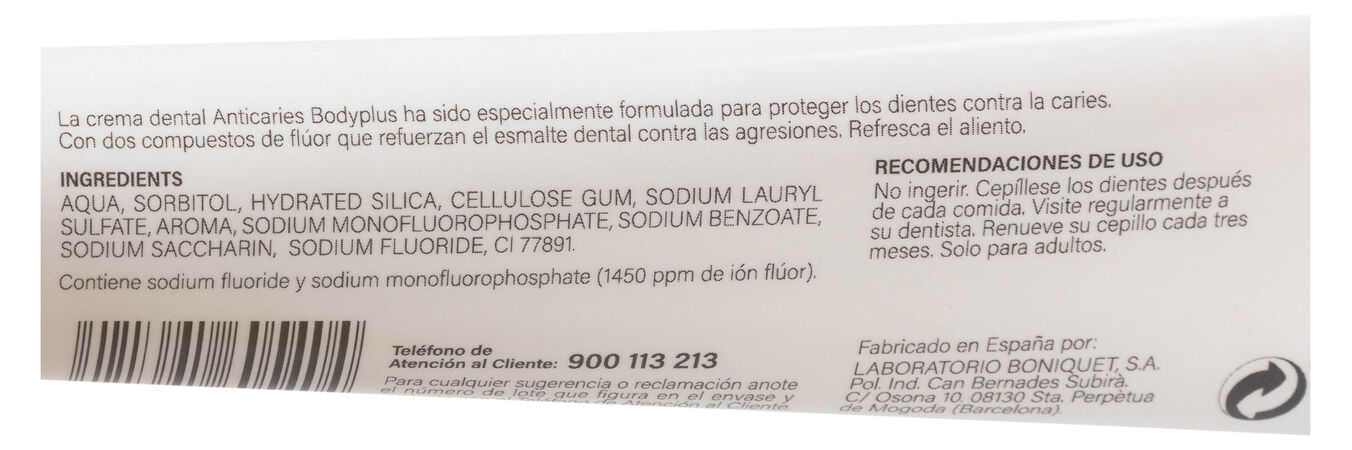 Crema dental Bodyplus 100ml anticaries