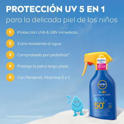 Crema solar pistola factor de protecci&oacute;n 50 kids protege y cuida Nivea 250ml
