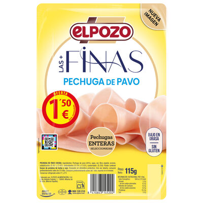 Pechuga pavo bajo en grasa lonchas finas ElPozo 115g