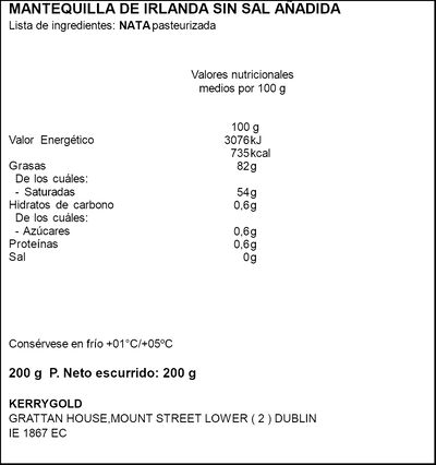 Mantequilla irlandesa Kerrygold 200g pastilla sin sal