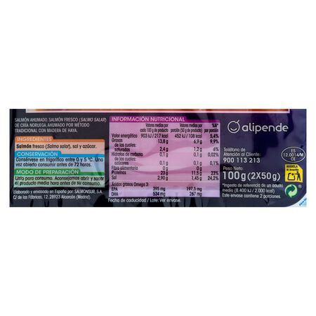 Salmon ahumado Alipende pack 2x50g