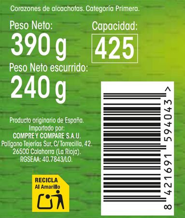 Coraz&oacute;n de alcachofa Alipende 8/10 240g