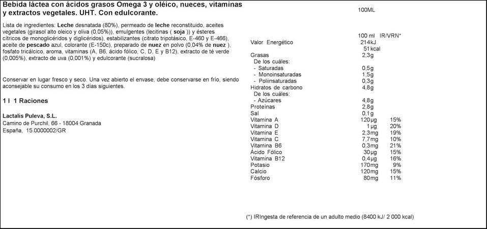 Bebida láctea Puleva omega3 1l nueces