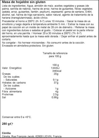 Masa de hojaldre sin gluten 280g