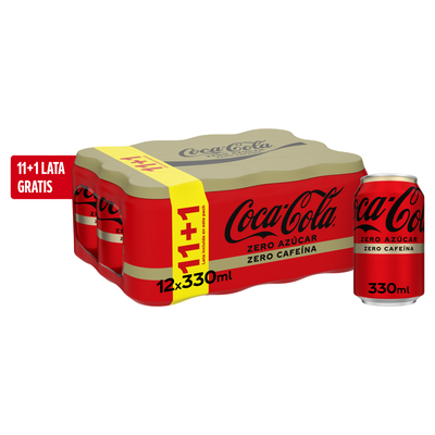 Refresco cola Coca-Cola 33cl pack lata 12 zero az&uacute;car zero cafe&iacute;na