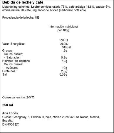 Bebida de leche con cafe frapuccino Starbucks 250ml