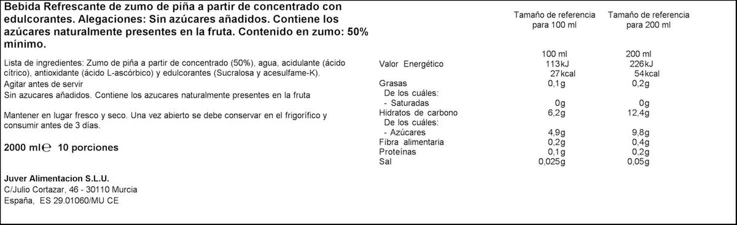 Néctar sin azúcar Disfruta piña 2l