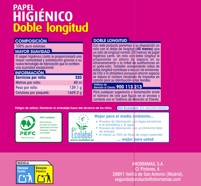 Papel higi&eacute;nico Lanta 12 rollos doble rollo