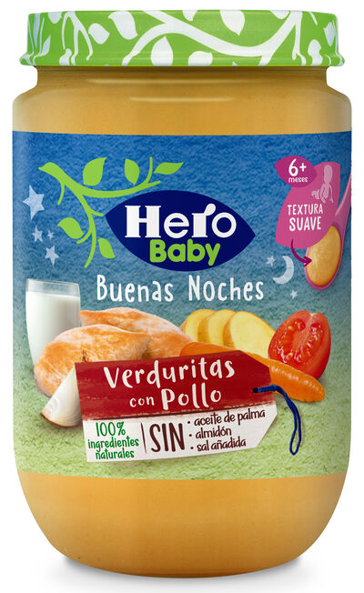 Alimentación infantil Hero Baby Verduritas con pollo Buenas noches. 190g