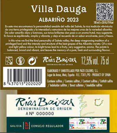 Vino blanco Albariño DO R.Baixas Villa Dauga 75cl