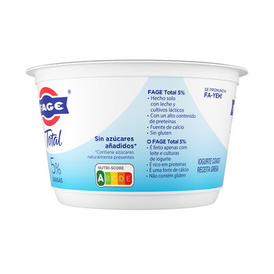 Yogur colado 5% materia grasa sin az&uacute;car a&ntilde;adido receta griega Fage 450g