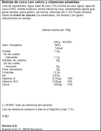 Bebida de coco sin az&uacute;car Alpro 1l