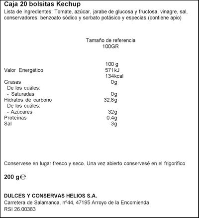 Ketchup Helios 20 bolsitas individuales