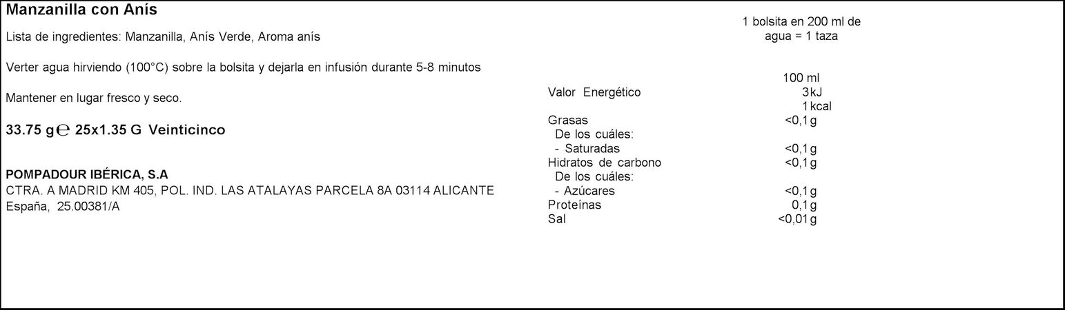 Manzanilla Pompadour 25u con anís