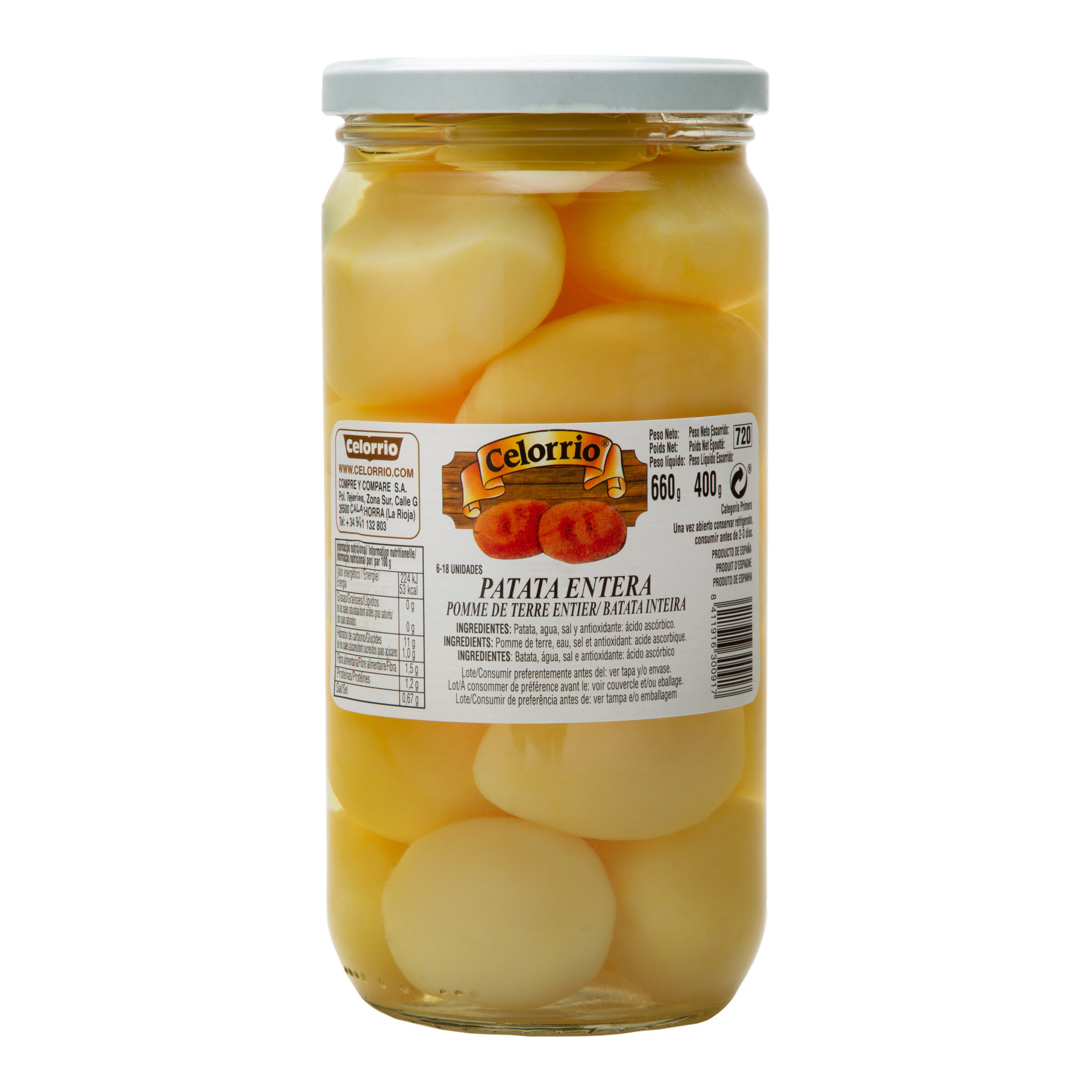Patatas cocidas enteras sin gluten Celorrio 400g