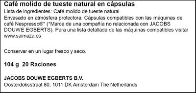 Café espresso extrafuerte Saimaza 20 cápsulas