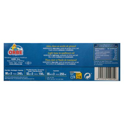 Atún claro en aceite de girasol Orbe pack 3