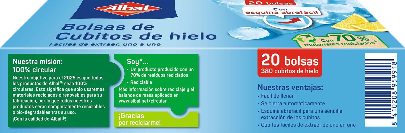 Bolsas de cubitos hielo Albal 20 uds con extracción individual