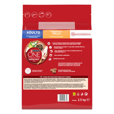 Alimento para perros PURINA ONE&reg; MEDIUM/MAXI >10kg Adulto Pollo y Arroz 2,5kg