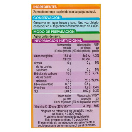 Zumo de naranja con pulpa 100% exprimido Alipende 2l
