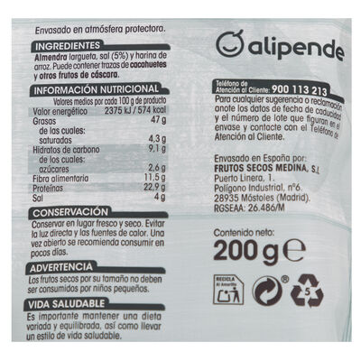 Almendra largueta tostada Alipende 200g