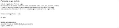 Pimienta negra Carmencita 52g molida