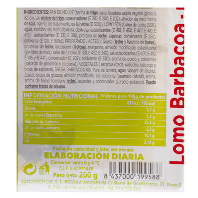 Sandwich de lomo barbacoa maxi LM 200g