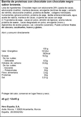 Barrita de proteínas de brownie Corny 45g